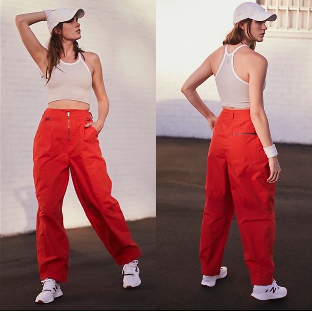 Free People Pep Rally Solid Pants Red Flame